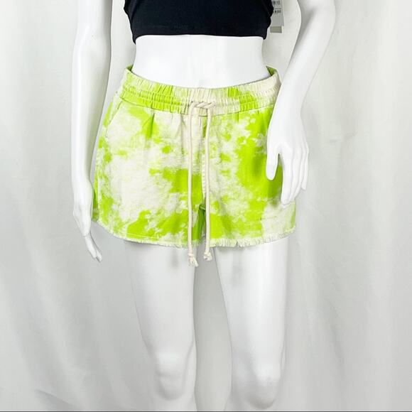 Abound Green Tie-Dye Drawstring Elastic Waist Pull On Raw Hem Cotton Shorts SzL - Picture 4 of 12